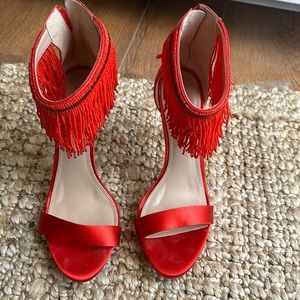 True Red Satin Open Heel Toes